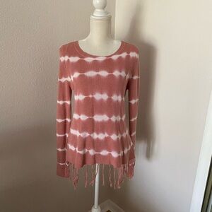 Knox Rose Open Back Fringe Sweater Medium Pink